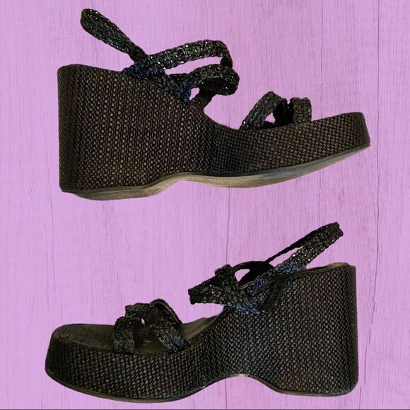 Vintage 90s Steve Madden chunky black square toe platform strappy sandals - Picture 2 of 7